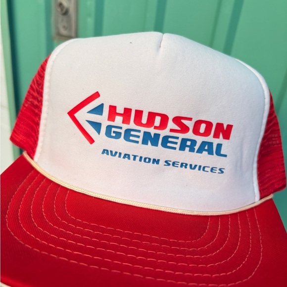 Vintage Hudson General Avistion Services trucker hat snapback red white - Picture 2 of 6